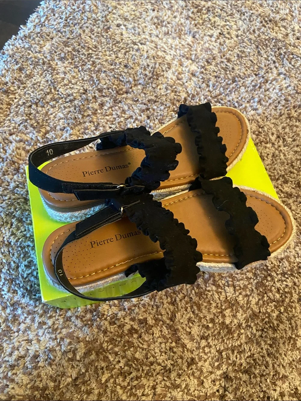 Pierre Dumas Black Ruffle Espadrille Slingback Sandals